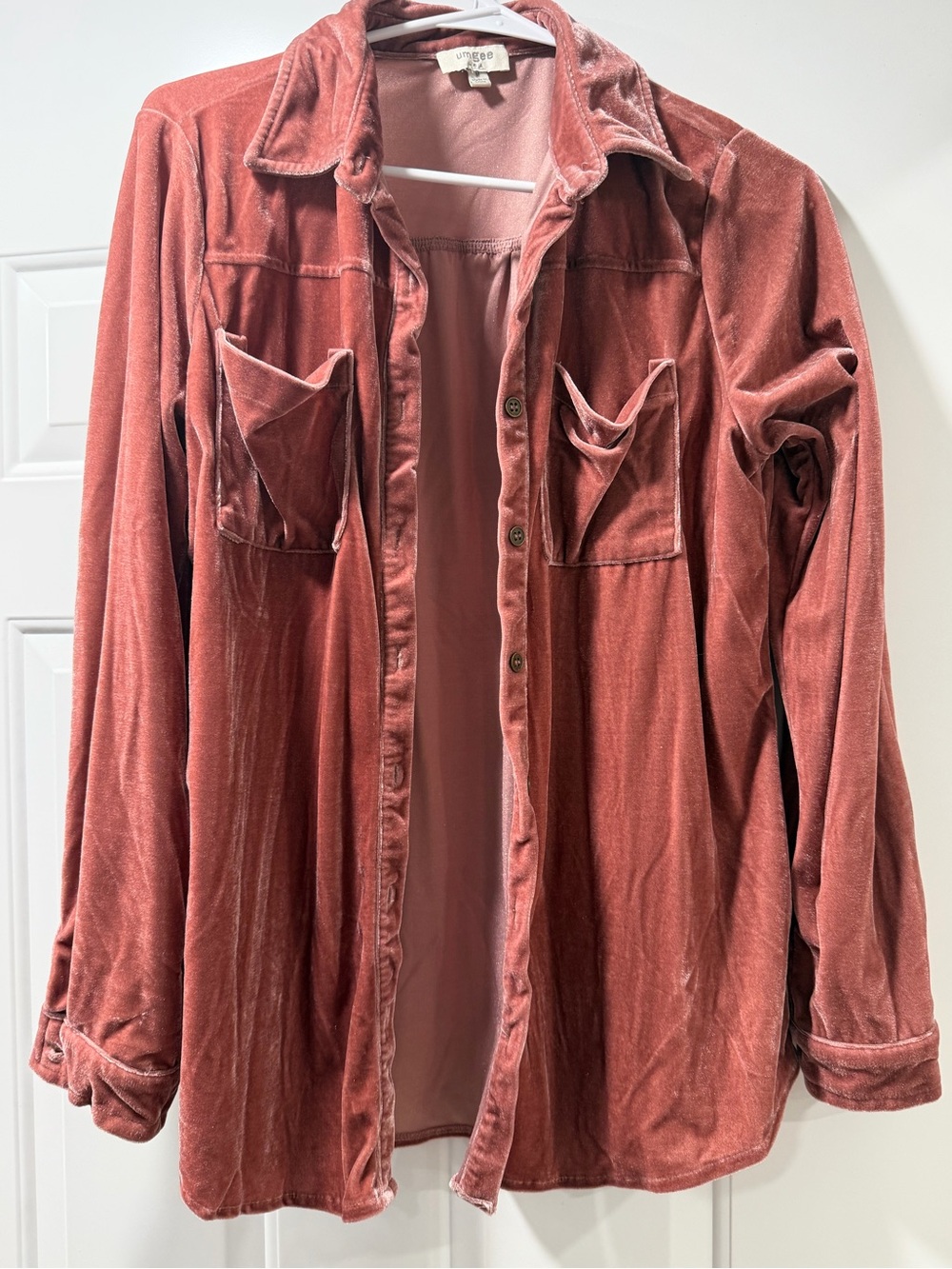 Umgee Velvet Shirt Jacket in Dusty Rose